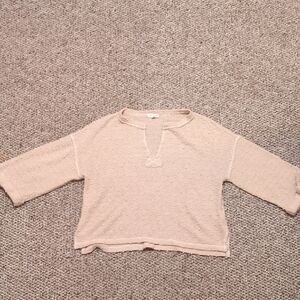 Blu Pepper Light Tan Polkadot Knit Top Size Small Oversized Crop